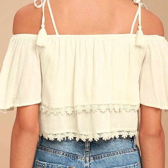 Cream embroidered off the shoulder crop top - Picture 4 of 4