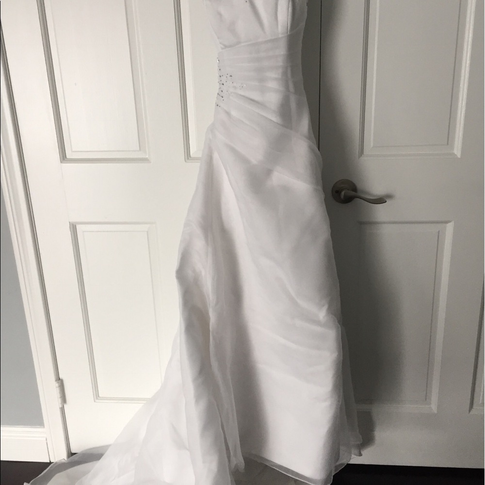 White beaded wedding dress.
