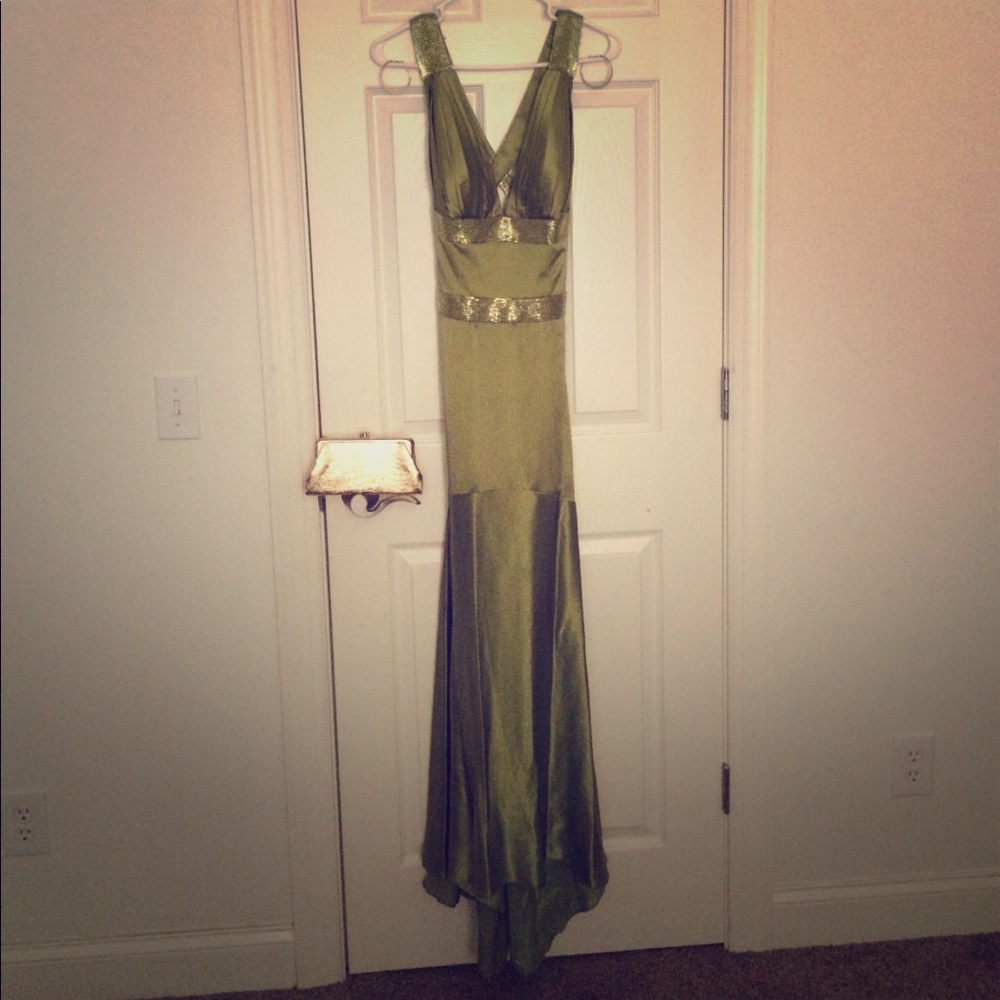Jovani formal prom dress green silk
