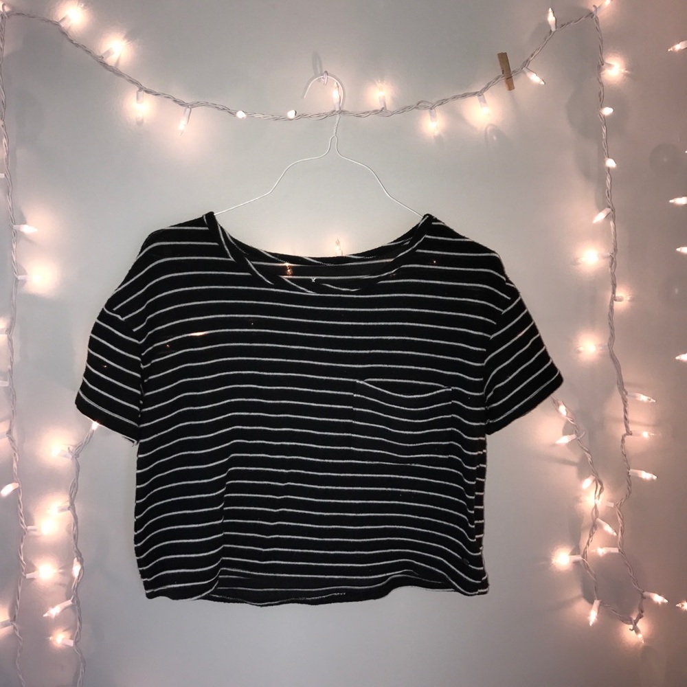 American eagle white and black striped crop top