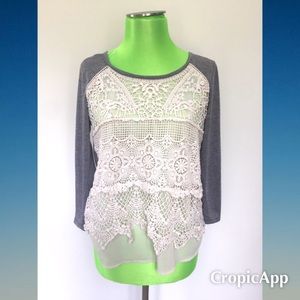 Lace front grey long sleeve top