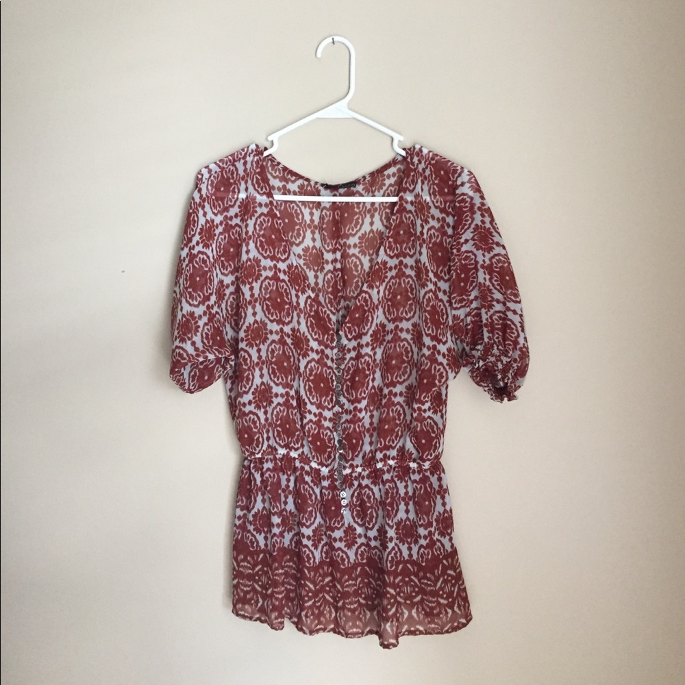 V-neck sheer peasant top