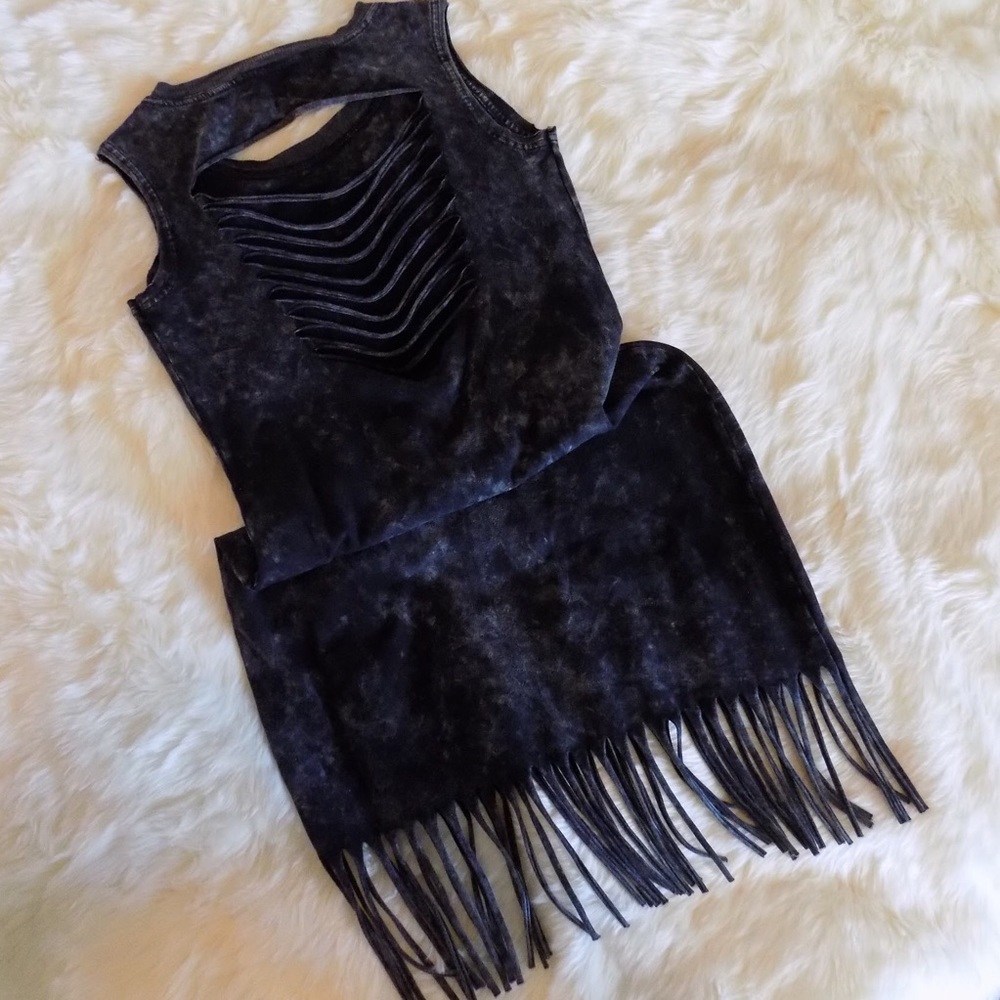 Rock & Republic Black and Lavender Fringe Dress