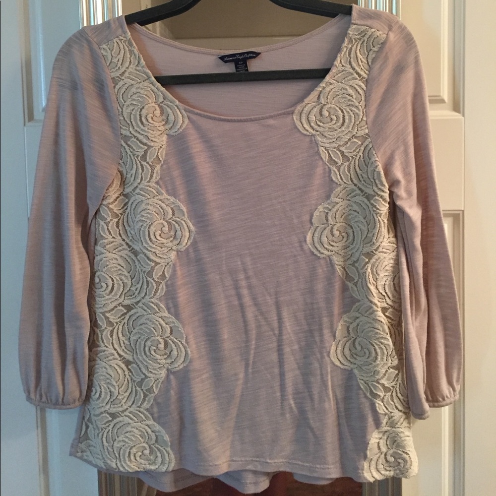 Tan colored 3/4 Sleeve American Eagle Lace Blouse
