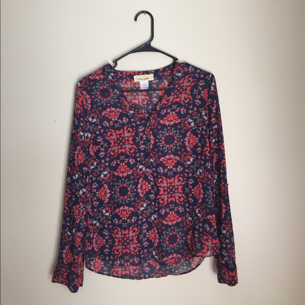 V-neck sheer patterned blouse