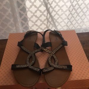 Black crystal sandals