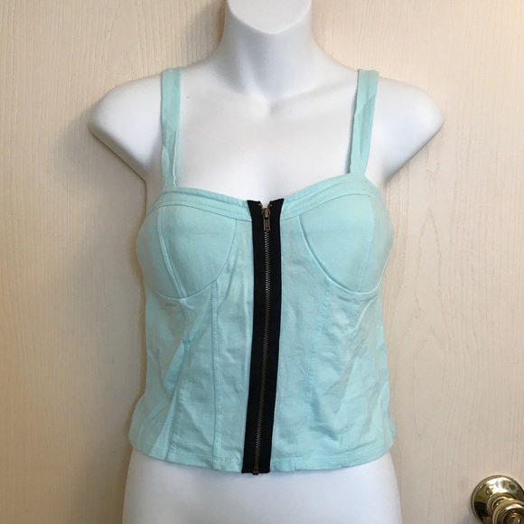 (S,M,L) Mint Zipper Down Bustier Crop Tank Top - Picture 3 of 4
