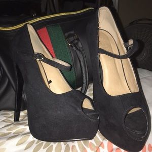 Black Suede-like Mary Jane Pumps Sz 7