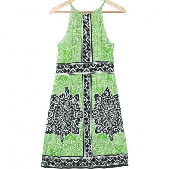 London Times Dresses & Skirts - LONDON TIMES Bright Green Black Print Sun Dress 10