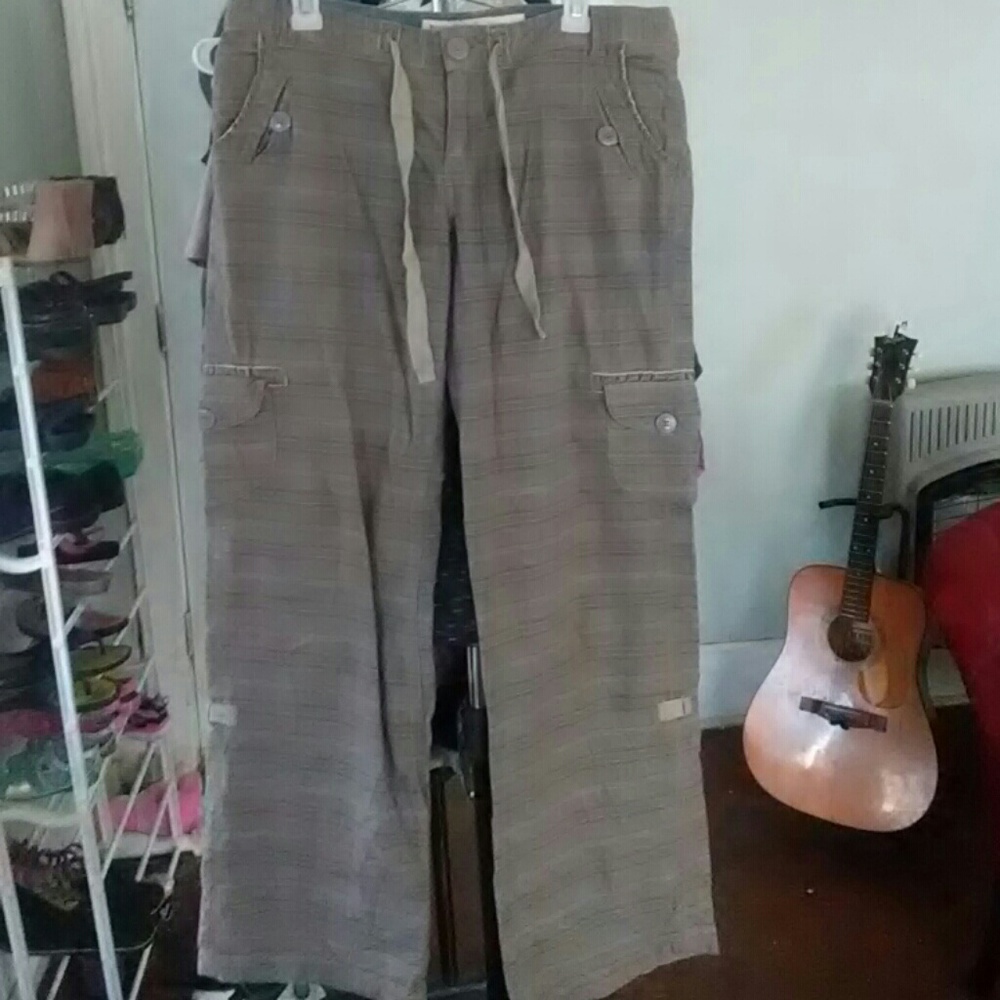 Plaid mossimo pants. Beige with cream and teal pla