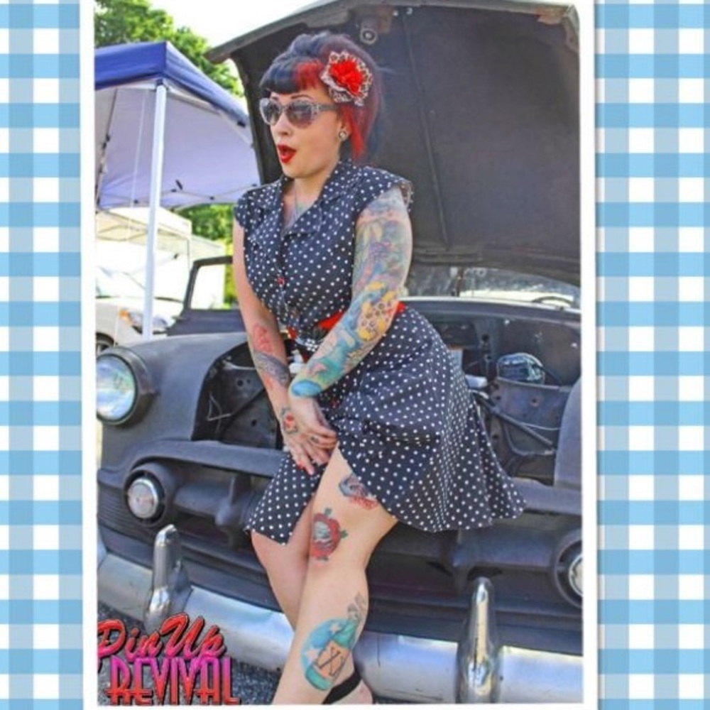 Polka dot pinup rockabilly retro dress cherries