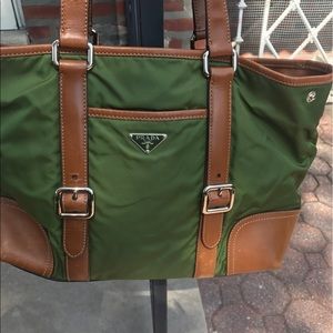 Prada nylon and leather tote bag