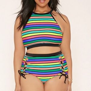 F21+ rainbow retro bikini!! High neck & waist! NWT