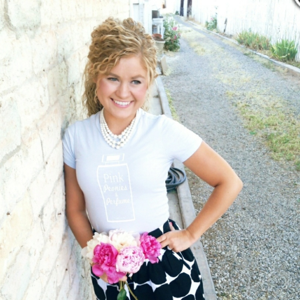 Gray silver tee pink peonies and perfume tee
