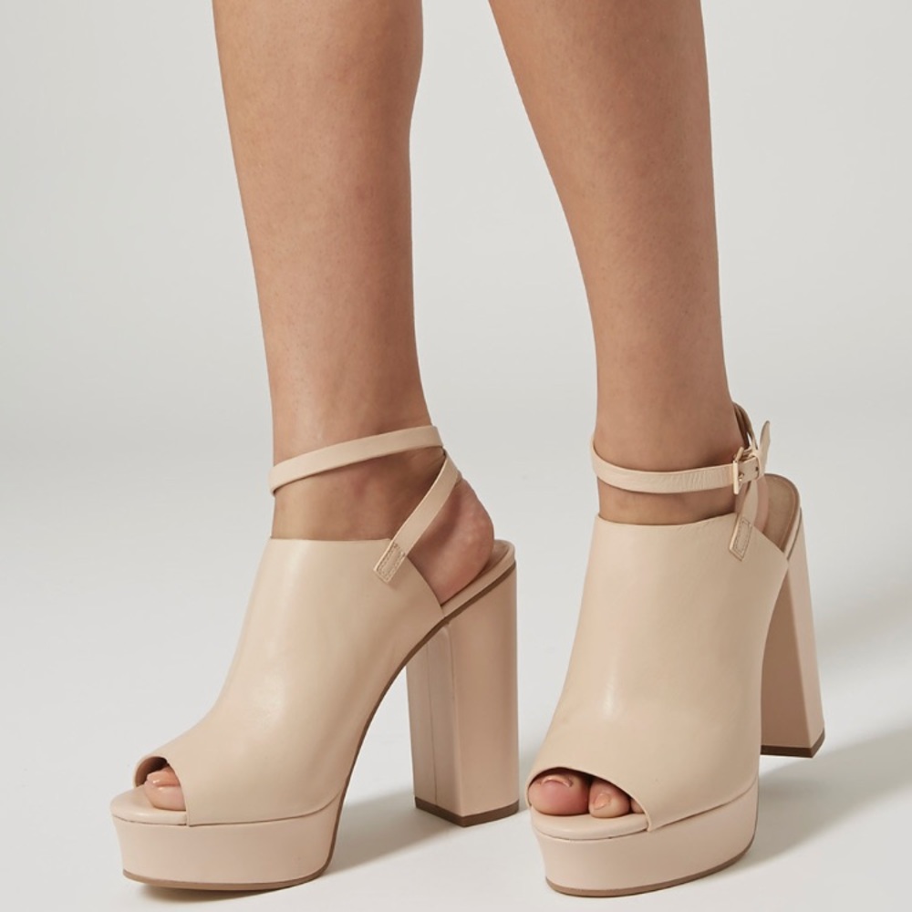 Topshop Leather Ankle Strap Open Toe Platform
