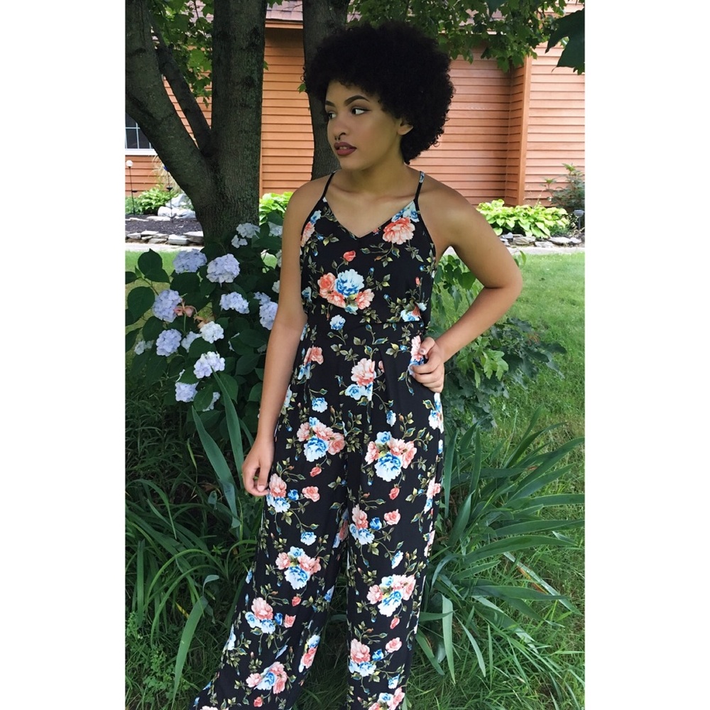 CLEARANCE Black Floral Jumpsuit - Picture 3 of 4