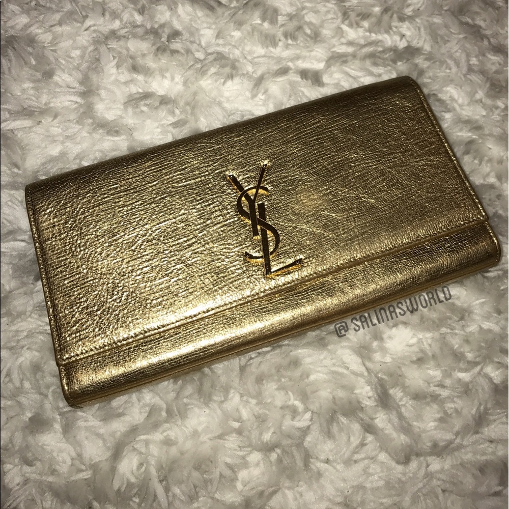 YSL Belle Du Joure Large Gold Clutch