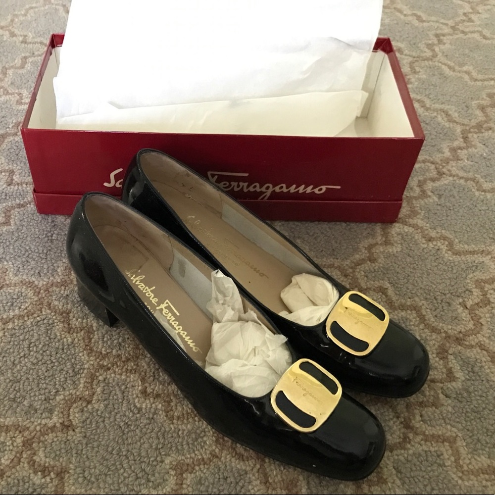 Salvatore Ferragamo black patent leather heels
