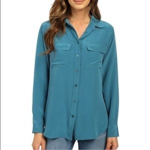 Equipment Brett Teal Green Silk Blouse Shirt