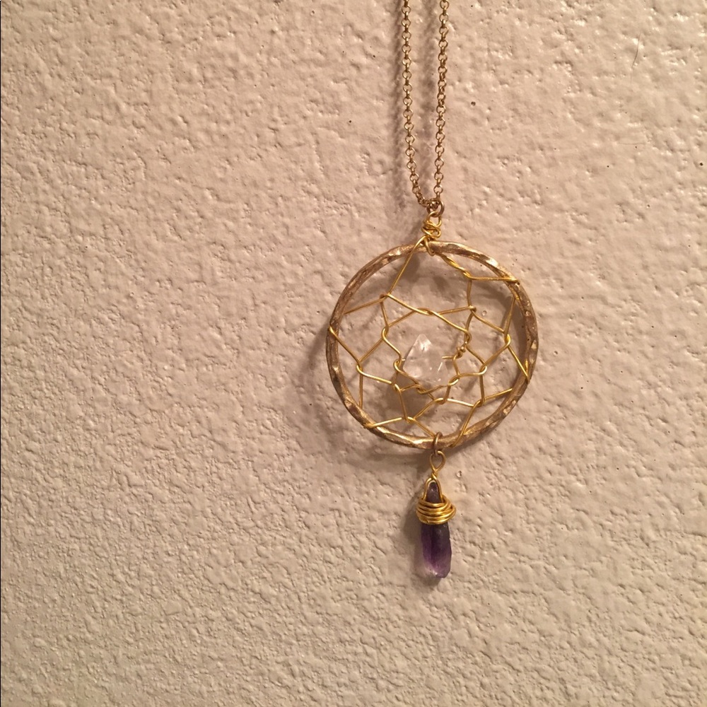 Amethyst HippieBohemian Long Dreamcatcher Necklace