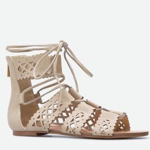 Shoedazzle Laser Cut beige lace sandals