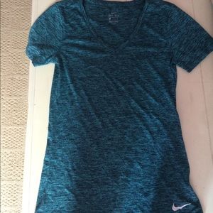 Blue and black v neck athletic shirt