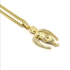 14k Gold Iced Out Diamond Angel Charm Chain Combo