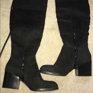 Chunky heel thigh highs