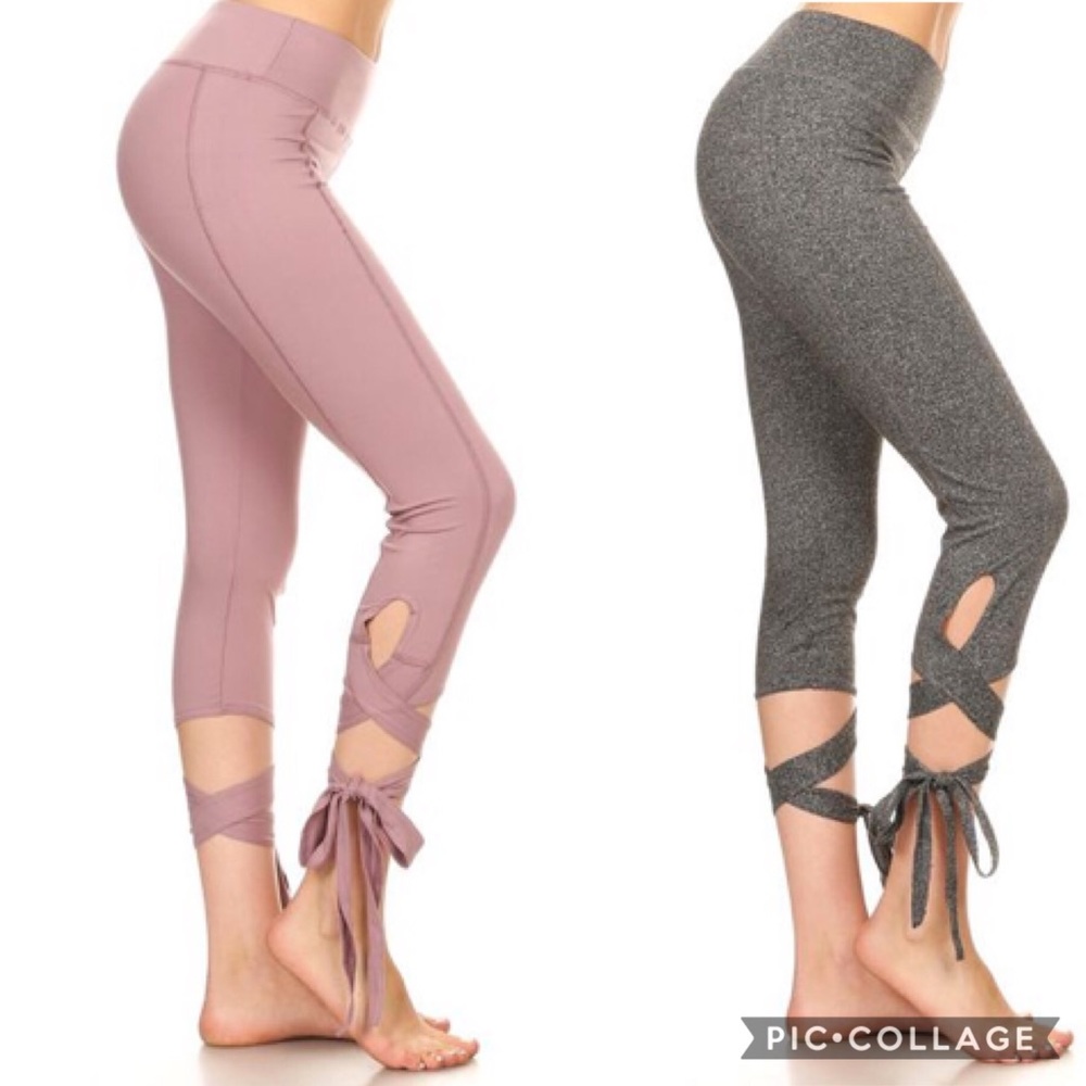 ✨HP✨ tie cuff yoga leggings grey mauve