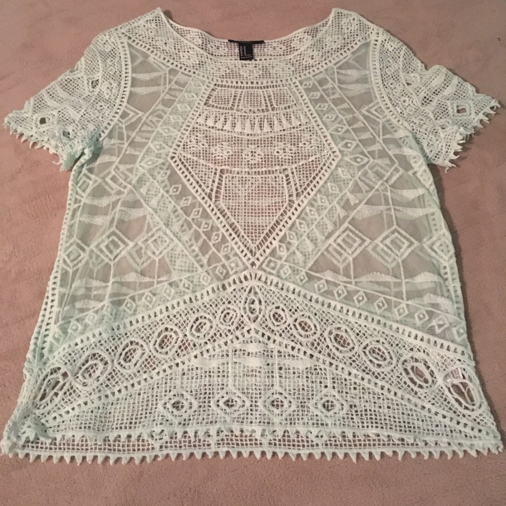 Forever 21 Mint Green Crocheted Sheer Summer Shirt