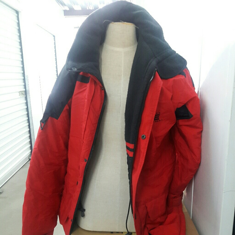 Red and Black Fleece Parka Jacket