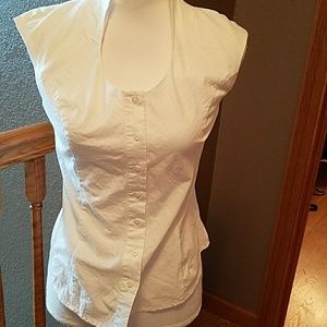 Sleeveless collared top, sz S, white