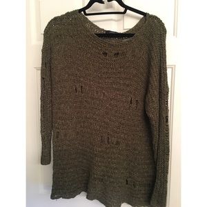 LF- Olive green Holey Sweater