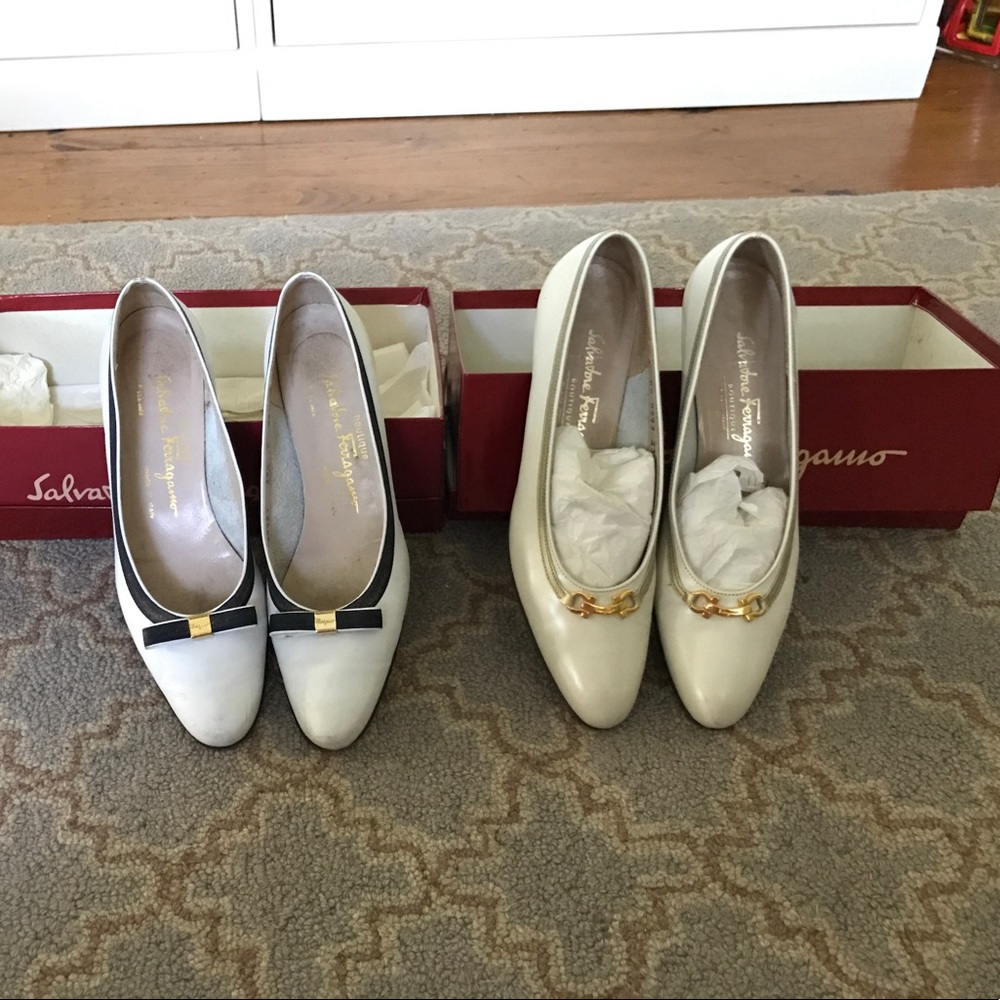 2 pairs of white Salvatore Ferragamo size 8 heels