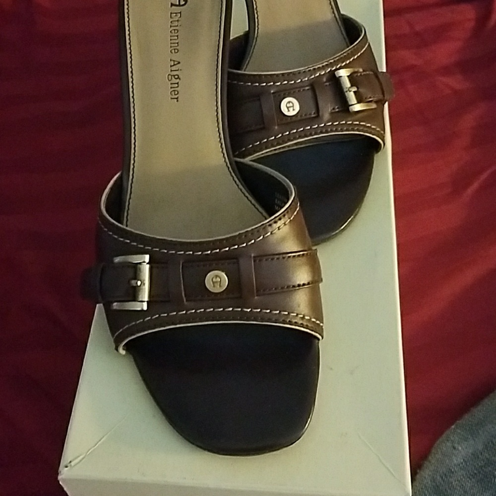 Brown open toe shoes