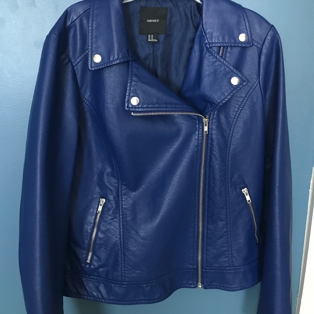 Faux Blue Leather Jacket