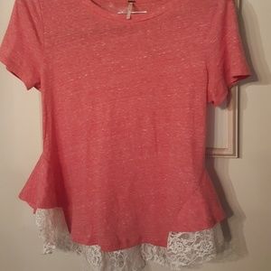 Free People flirty pink top with lace