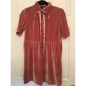 MOTEL ROCKS - Pink Velvet Babydoll Dress -Size M