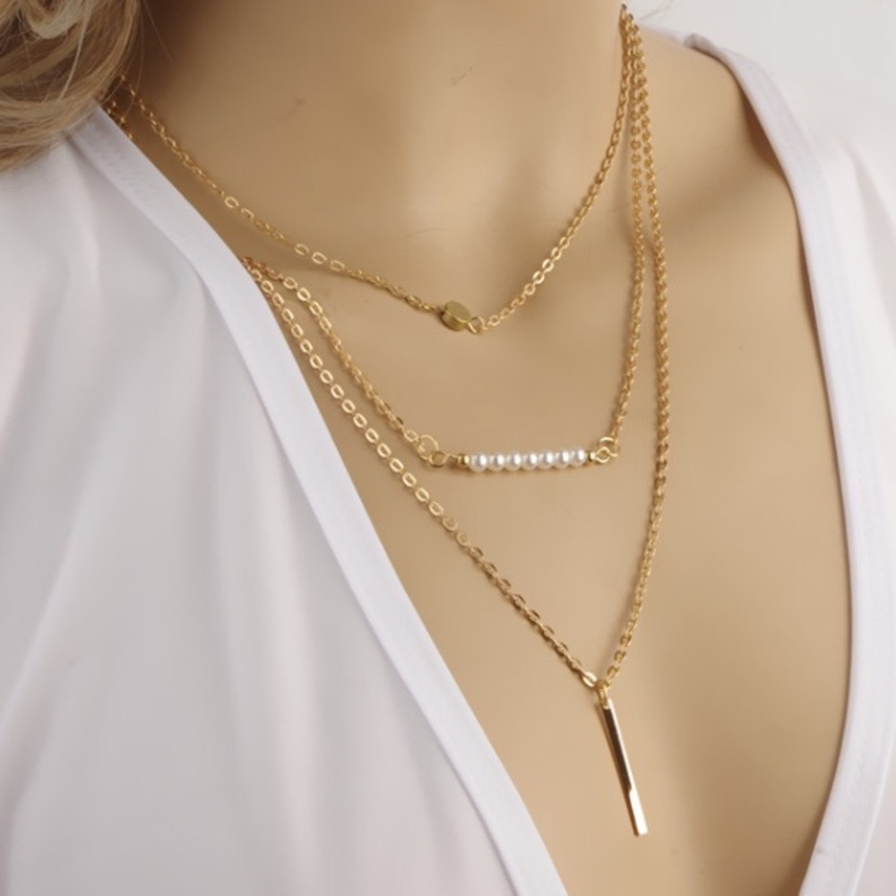 5 for $25 • Triple Bar & Pearl Dainty Necklace - Picture 2 of 3