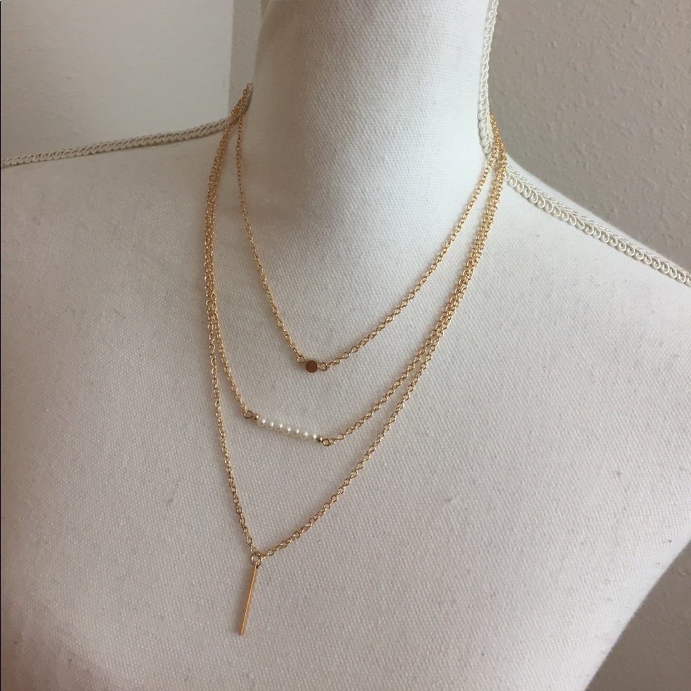 5 for $25 • Triple Bar & Pearl Dainty Necklace - Picture 3 of 3