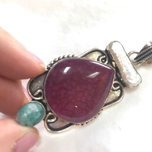 Long Necklace Dragon Vein, Mother of Pearl & Druzy