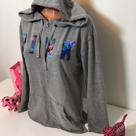 PINK VS MIDNIGHT TROPICAL LOGO HOODED SWEATSHIRT - Picture 2 of 5
