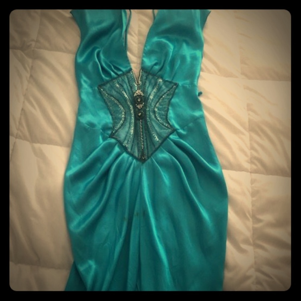 Teal silky. Form fitted