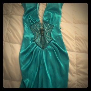 Teal silky. Form fitted