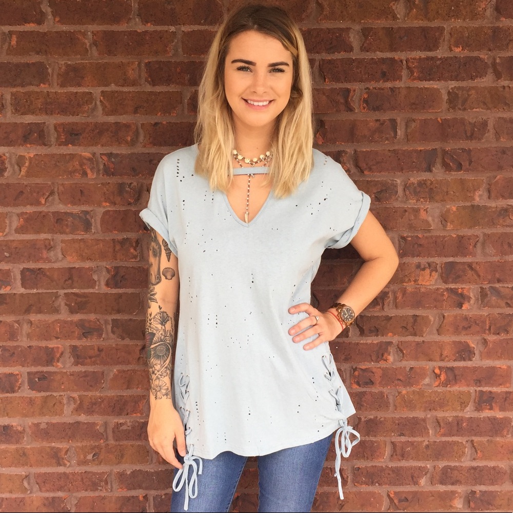 Misty Blue Distressed Top