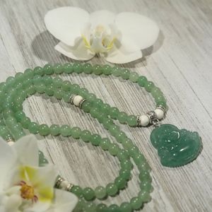 Aventurine Bead Mala with Buddha Pendant