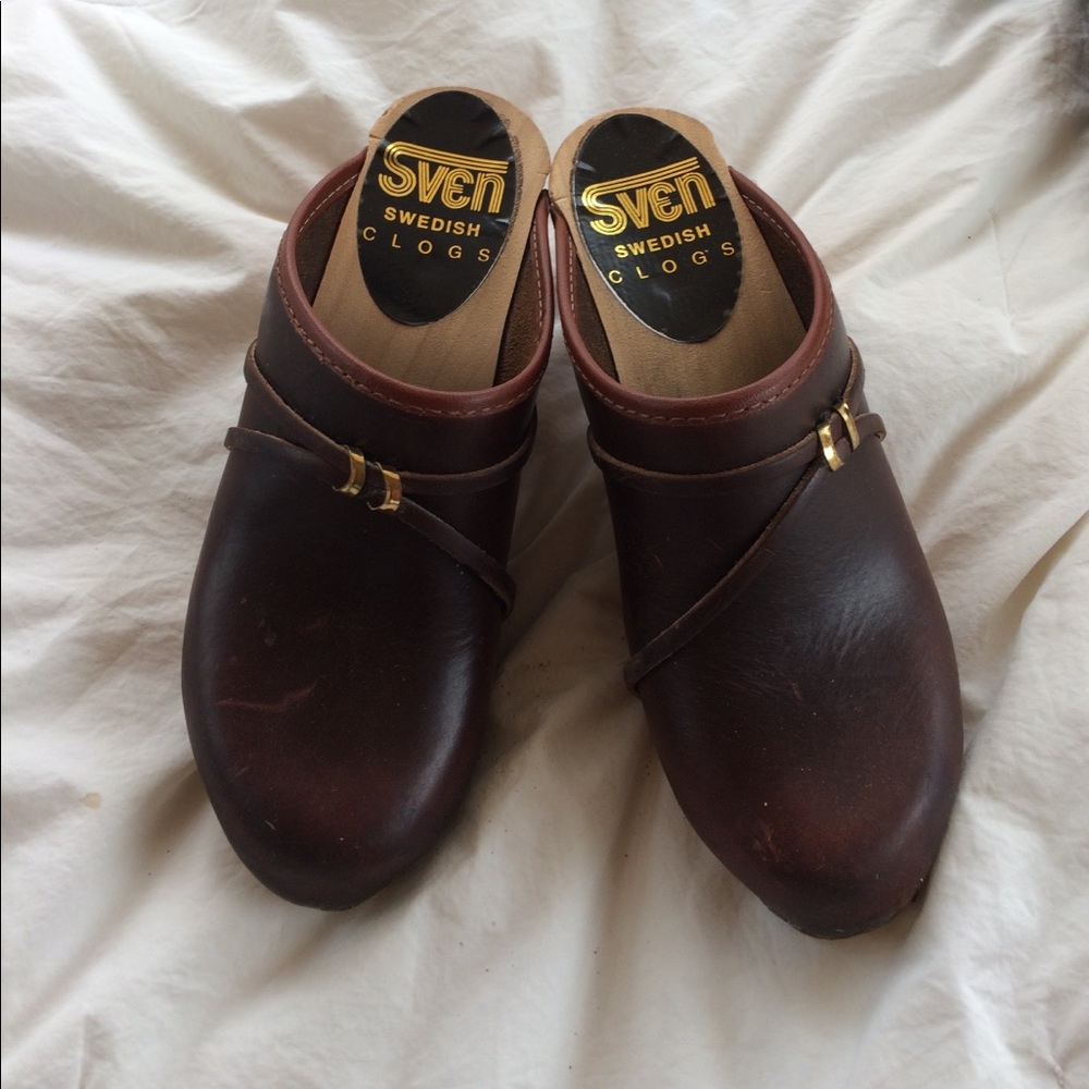 Sven Wooden High Heel Leather Clogs