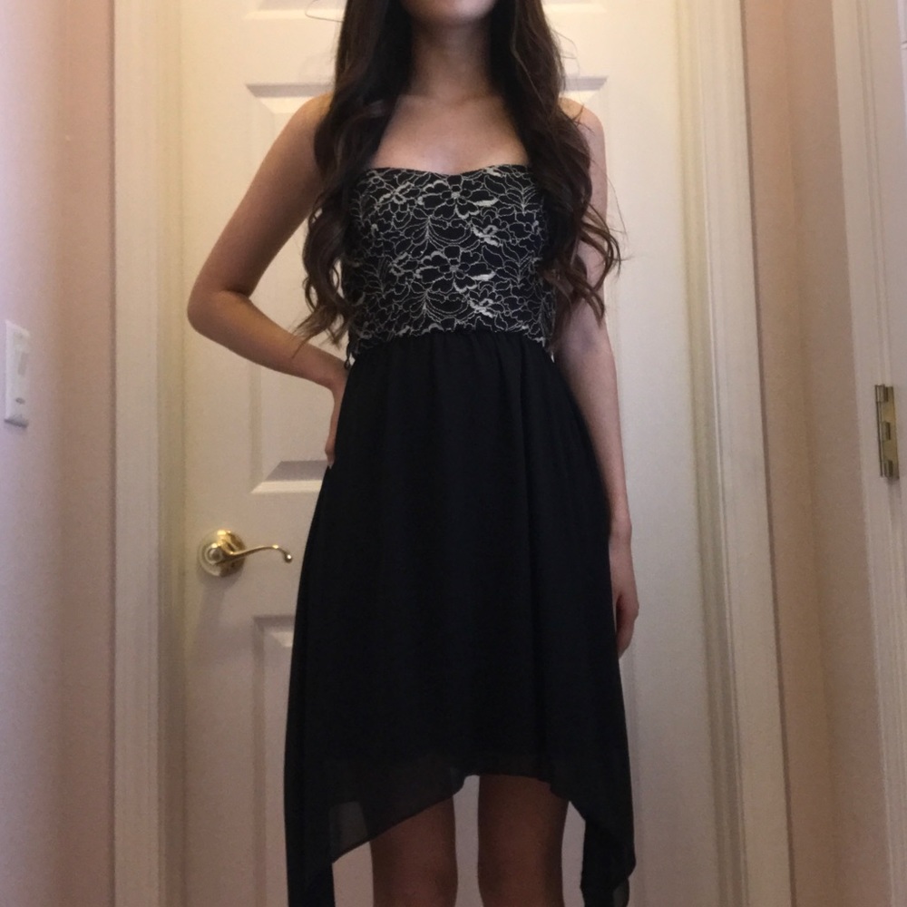 Black High Low Gold Lace Dress