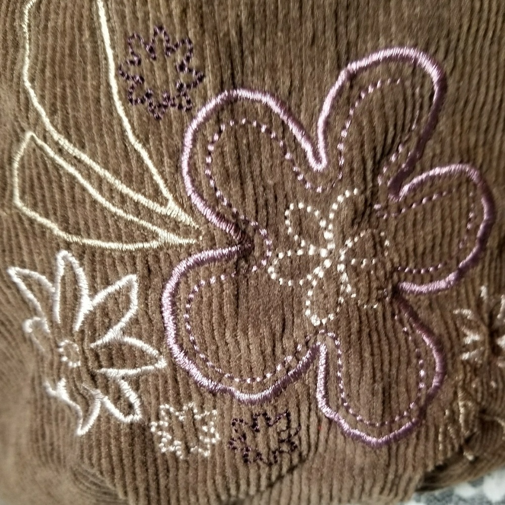 Thirty-One Brown  Corduroy Tote Embroidered Detail