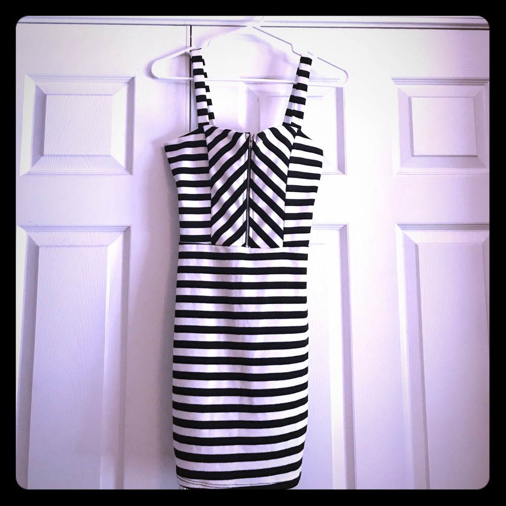 Black and white striped mini dress